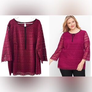 NWT Talbots Detailed Lace Top cutout sleeves bow dressy feminine career office